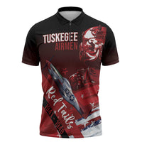 Tuskegee Airmen Red Tails Zipper Polo Shirt Straighten Up and Fly Right - Black Red - Wonder Print Shop
