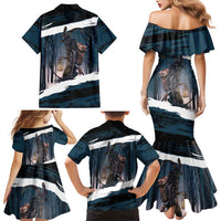 Merry Christmas Family Matching Mermaid Dress and Hawaiian Shirt Krampus in The Woods - Dark Teal LT7 - Wonder Print Shop