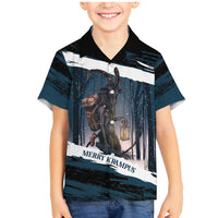 Merry Christmas Family Matching Mermaid Dress and Hawaiian Shirt Krampus in The Woods - Dark Teal LT7 - Wonder Print Shop