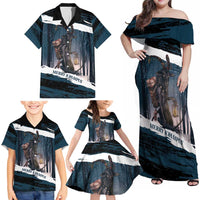 Merry Christmas Family Matching Off Shoulder Maxi Dress and Hawaiian Shirt Krampus in The Woods - Dark Teal LT7 - Wonder Print Shop