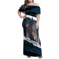 Merry Christmas Family Matching Off Shoulder Maxi Dress and Hawaiian Shirt Krampus in The Woods - Dark Teal LT7 - Wonder Print Shop