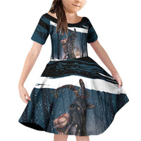 Merry Christmas Family Matching Off Shoulder Short Dress and Hawaiian Shirt Krampus in The Woods - Dark Teal LT7 - Wonder Print Shop