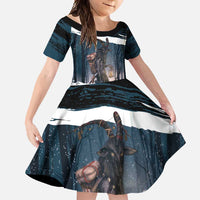 Merry Christmas Family Matching Short Sleeve Bodycon Dress and Hawaiian Shirt Krampus in The Woods - Dark Teal - Wonder Print Shop