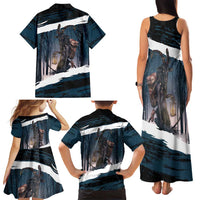 Merry Christmas Family Matching Tank Maxi Dress and Hawaiian Shirt Krampus in The Woods - Dark Teal - Wonder Print Shop