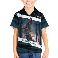 Merry Christmas Family Matching Tank Maxi Dress and Hawaiian Shirt Krampus in The Woods - Dark Teal - Wonder Print Shop