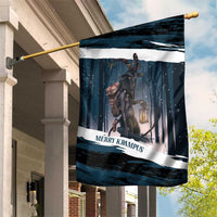 Merry Christmas Garden Flag Krampus in The Woods - Dark Teal - Wonder Print Shop