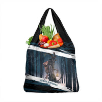 Merry Christmas Grocery Bag Krampus in The Woods - Dark Teal