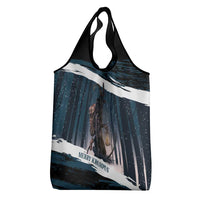 Merry Christmas Grocery Bag Krampus in The Woods - Dark Teal