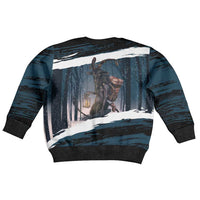 Merry Christmas Kid Ugly Christmas Sweater Krampus in The Woods - Dark Teal - Wonder Print Shop