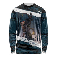 Merry Christmas Long Sleeve Shirt Krampus in The Woods - Dark Teal - Wonder Print Shop