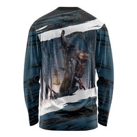 Merry Christmas Long Sleeve Shirt Krampus in The Woods - Dark Teal - Wonder Print Shop