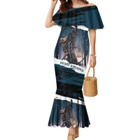 Merry Christmas Mermaid Dress Krampus in The Woods - Dark Teal - Wonder Print Shop