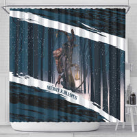Merry Christmas Shower Curtain Krampus in The Woods - Dark Teal