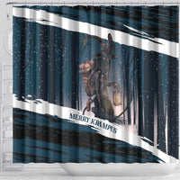 Merry Christmas Shower Curtain Krampus in The Woods - Dark Teal