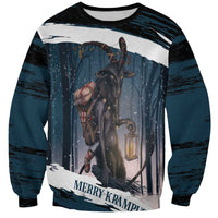 Merry Christmas Sweatshirt Krampus in The Woods - Dark Teal - Wonder Print Shop