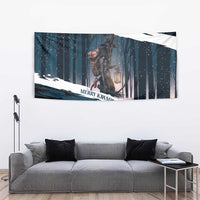 Merry Christmas Tapestry Krampus in The Woods - Dark Teal - Wonder Print Shop