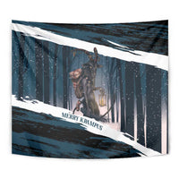 Merry Christmas Tapestry Krampus in The Woods - Dark Teal - Wonder Print Shop