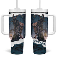 Merry Christmas Tumbler With Handle Krampus in The Woods - Dark Teal - Wonder Print Shop