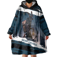 Merry Christmas Wearable Blanket Hoodie Krampus in The Woods - Dark Teal - Wonder Print Shop
