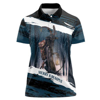 Merry Christmas Women Polo Shirt Krampus in The Woods - Dark Teal - Wonder Print Shop