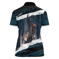 Merry Christmas Women Polo Shirt Krampus in The Woods - Dark Teal - Wonder Print Shop