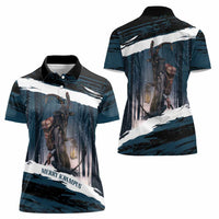 Merry Christmas Women Polo Shirt Krampus in The Woods - Dark Teal - Wonder Print Shop