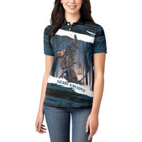Merry Christmas Women Polo Shirt Krampus in The Woods - Dark Teal - Wonder Print Shop