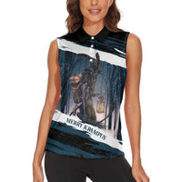 Merry Christmas Women Sleeveless Polo Shirt Krampus in The Woods - Dark Teal - Wonder Print Shop