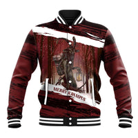 Merry Christmas Baseball Jacket Krampus in The Woods - Red LT7 - Wonder Print Shop