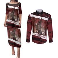 Merry Christmas Couples Matching Puletasi and Long Sleeve Button Shirt Krampus in The Woods - Red LT7 - Wonder Print Shop