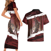 Merry Christmas Couples Matching Short Sleeve Bodycon Dress and Hawaiian Shirt Krampus in The Woods - Red LT7 - Wonder Print Shop