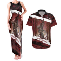 Merry Christmas Couples Matching Tank Maxi Dress and Hawaiian Shirt Krampus in The Woods - Red LT7 - Wonder Print Shop