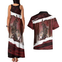 Merry Christmas Couples Matching Tank Maxi Dress and Hawaiian Shirt Krampus in The Woods - Red LT7 - Wonder Print Shop