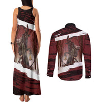 Merry Christmas Couples Matching Tank Maxi Dress and Long Sleeve Button Shirt Krampus in The Woods - Red LT7 - Wonder Print Shop