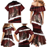 Merry Christmas Family Matching Mermaid Dress and Hawaiian Shirt Krampus in The Woods - Red LT7 - Wonder Print Shop