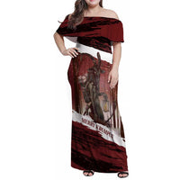 Merry Christmas Family Matching Off Shoulder Maxi Dress and Hawaiian Shirt Krampus in The Woods - Red LT7 - Wonder Print Shop
