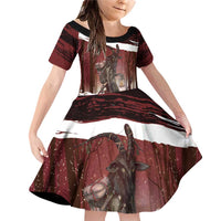 Merry Christmas Family Matching Off Shoulder Short Dress and Hawaiian Shirt Krampus in The Woods - Red LT7 - Wonder Print Shop