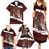 Merry Christmas Family Matching Summer Maxi Dress and Hawaiian Shirt Krampus in The Woods - Red - Wonder Print Shop