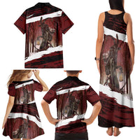 Merry Christmas Family Matching Tank Maxi Dress and Hawaiian Shirt Krampus in The Woods - Red - Wonder Print Shop