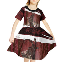 Merry Christmas Kid Short Sleeve Dress Krampus in The Woods - Red - Wonder Print Shop