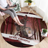 Merry Christmas Round Carpet Krampus in The Woods - Red