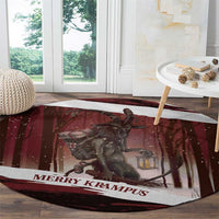 Merry Christmas Round Carpet Krampus in The Woods - Red
