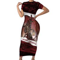Merry Christmas Short Sleeve Bodycon Dress Krampus in The Woods - Red - Wonder Print Shop