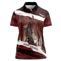 Merry Christmas Women Polo Shirt Krampus in The Woods - Red - Wonder Print Shop