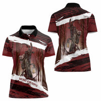 Merry Christmas Women Polo Shirt Krampus in The Woods - Red - Wonder Print Shop