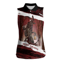 Merry Christmas Women Sleeveless Polo Shirt Krampus in The Woods - Red - Wonder Print Shop