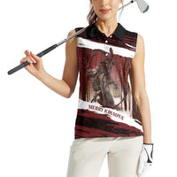 Merry Christmas Women Sleeveless Polo Shirt Krampus in The Woods - Red - Wonder Print Shop
