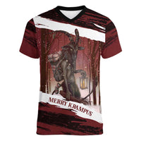 Merry Christmas Women V-Neck T-Shirt Krampus in The Woods - Red - Wonder Print Shop