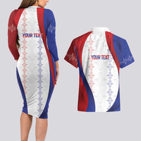 Haiti Football Les Grenadiers Personalized Couples Matching Long Sleeve Bodycon Dress and Hawaiian Shirt Voodoo Veve Papa Legba - Wonder Print Shop