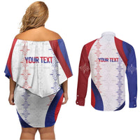 Haiti Football Les Grenadiers Personalized Couples Matching Off Shoulder Short Dress and Long Sleeve Button Shirt Voodoo Veve Papa Legba - Wonder Print Shop